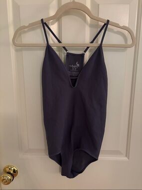 Free People Purple Gray Strappy V-Neck Bodysuit M/L